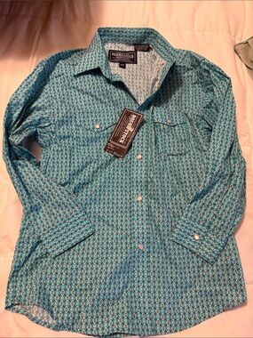 Boys- Panhandle Turquoise Geometric Western Shirt- medium